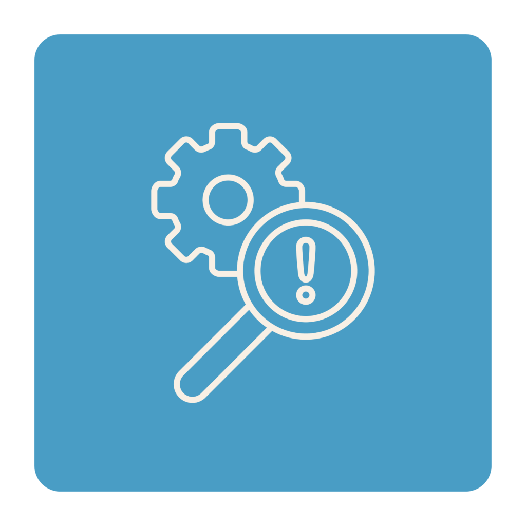 magnifying glass and gear icons