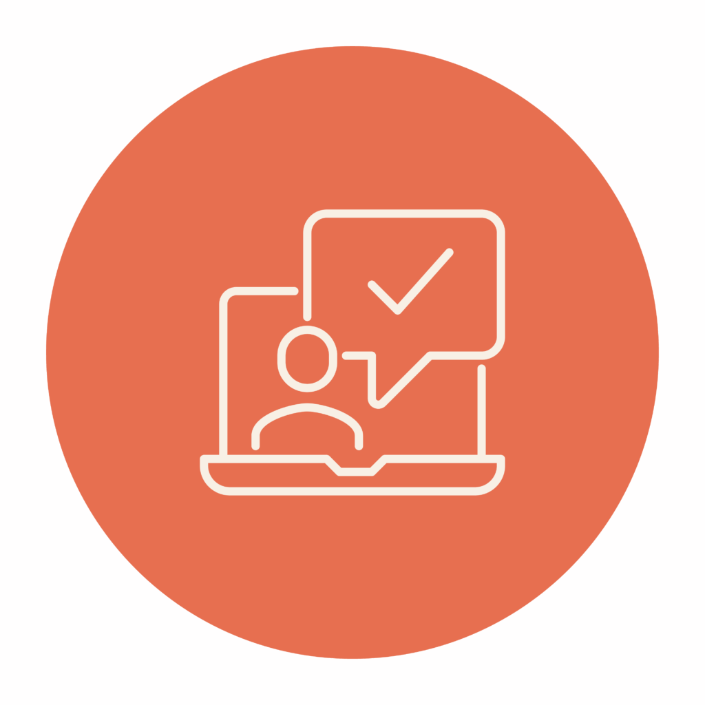 User on laptop with checkmark icon.